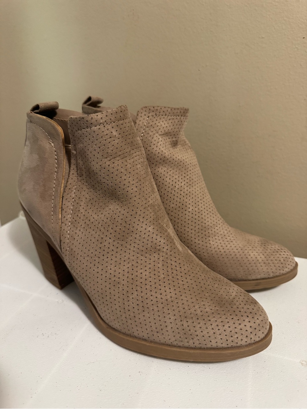 Universal Thread Perforated Microsuede Avalyn Taupe Ankle Booties